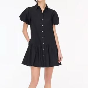 J Crew Women's 12 Petite Shirt Dress Bubble Sleeve Ruffle Hem Mini Short Cotton